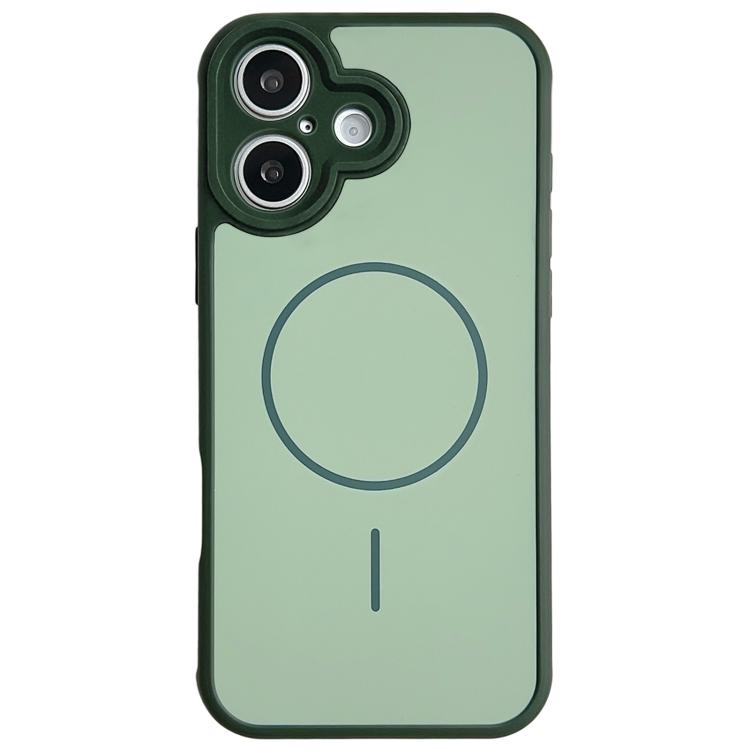 For iPhone 16 Plus Skin Feel Color Blocking Cooling Magnetic Phone Case(Dark Green)