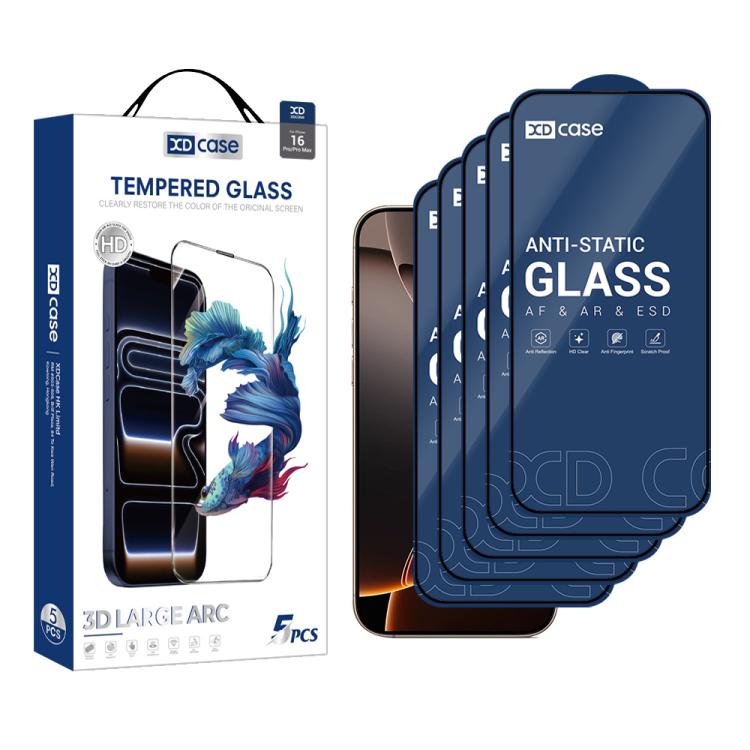 For iPhone 16 Pro Max XDcase 5pcs / Pack Silk Screen Printed HD Tempered Glass Film