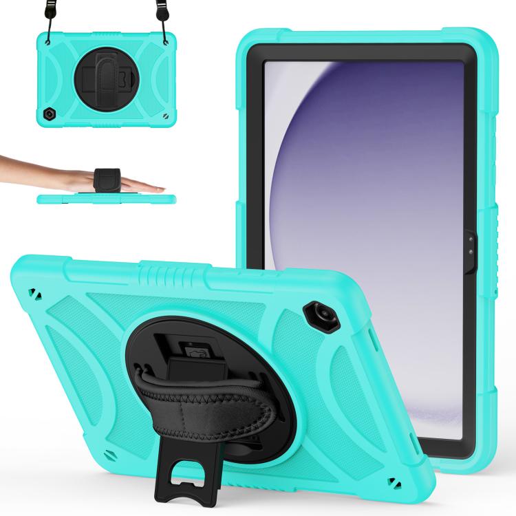 

For Samsung Galaxy Tab A11+ / A9+ King PC Hybrid Silicone Tablet Case with Holder & Hand Strap & Shoulder Strap(Mint Green)
