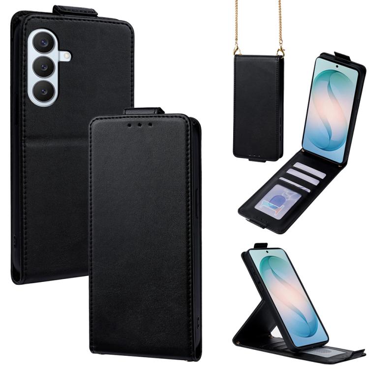 For Galaxy S26+ 5G Vertical Flip Cover Solid Color Vegan Leather Phone Case with Crossbody Chain(Black) — купить у Sunsky-online WW