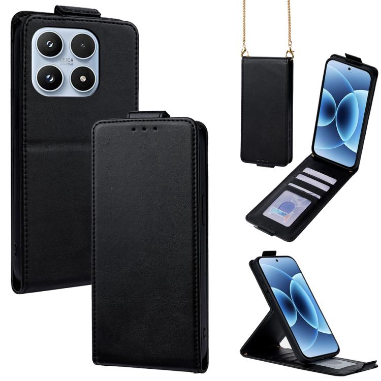 

For Xiaomi 17 Vertical Flip Cover Solid Color Vegan Leather Phone Case with Crossbody Chain(Black)