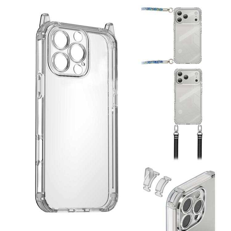 For iPhone 16 Pro XDcase Candy DIY Detachable Lanyard Hole Shockproof Phone Case(Transparent)