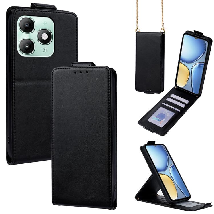

For itel A90 4G Vertical Flip Cover Solid Color Vegan Leather Phone Case with Crossbody Chain(Black)
