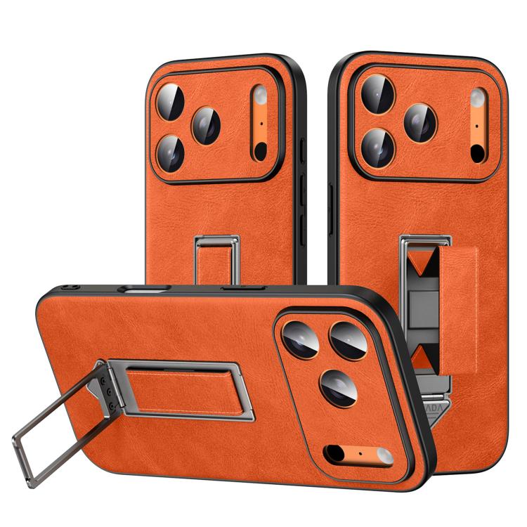 

For iPhone 17 Pro Max SULADA Wristband Hidden Metal Holder Faux Leather Phone Case(Orange)