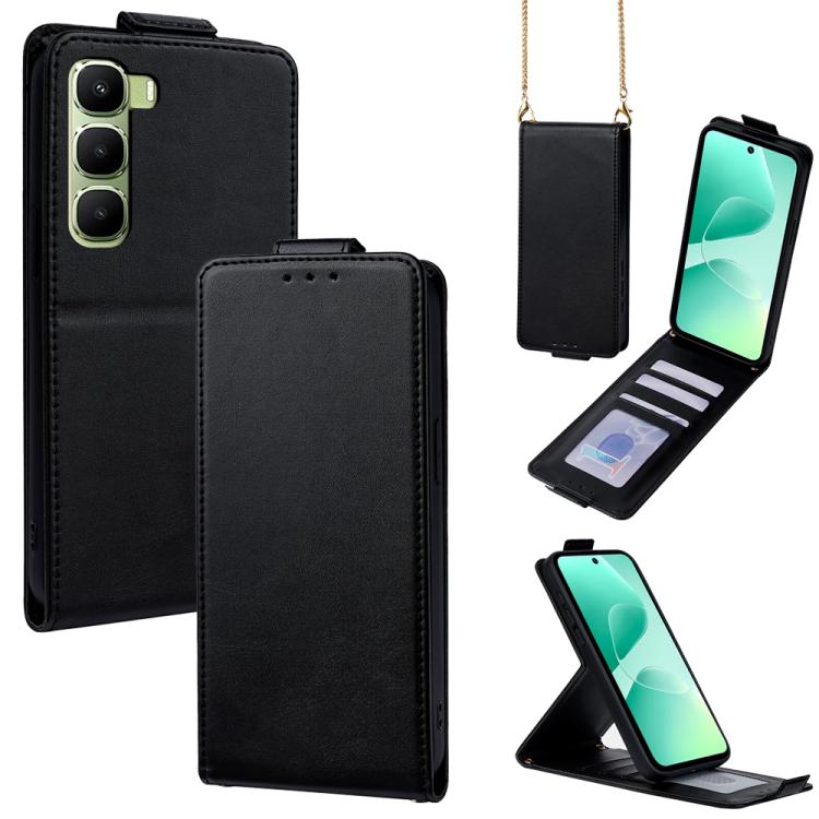 For Infinix Hot 60 5G / 60i 4G Vertical Flip Cover Solid Color Vegan Leather Phone Case with Crossbody Chain(Black)