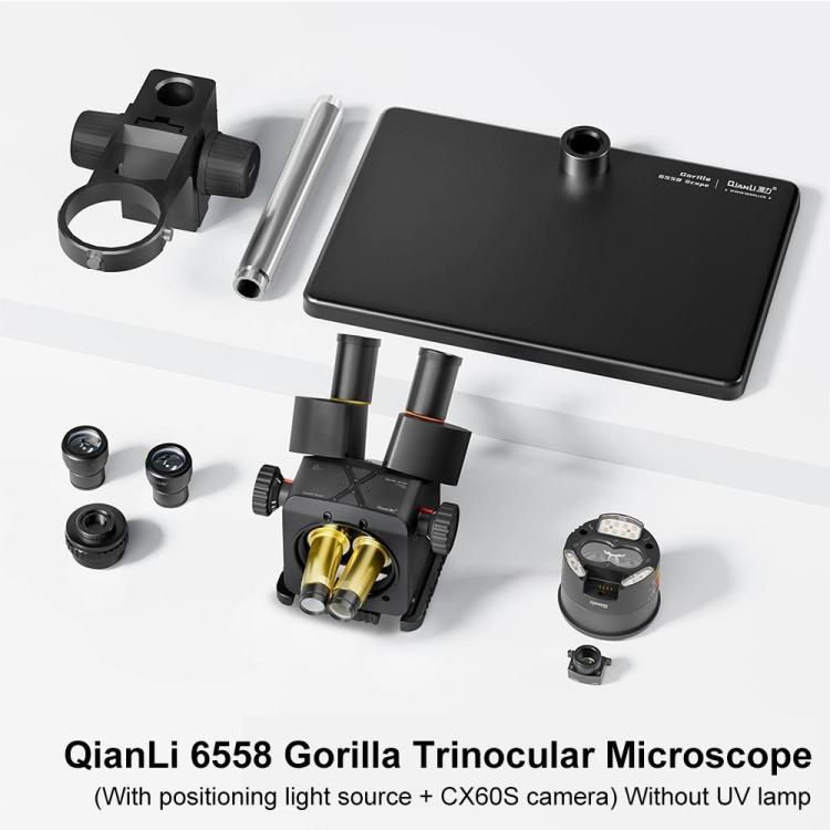 

QianLi 6558 6.5X-58X Gorilla Trinocular Microscope with Light Source + CX60S Camera, Plug:US Plug