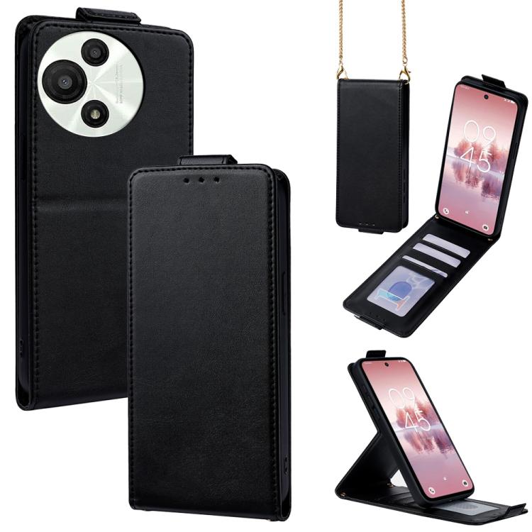 

For TCL 60 SE NxtPaper Vertical Flip Cover Solid Color Vegan Leather Phone Case with Crossbody Chain(Black)