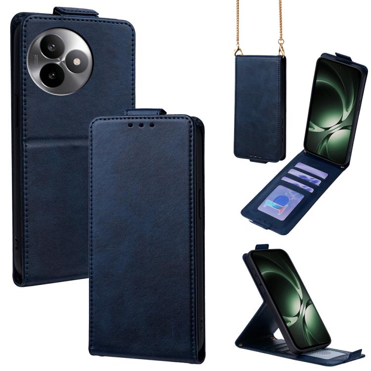 

For Redmi K80 Ultra Vertical Flip Cover Solid Color Vegan Leather Phone Case with Crossbody Chain(Blue)