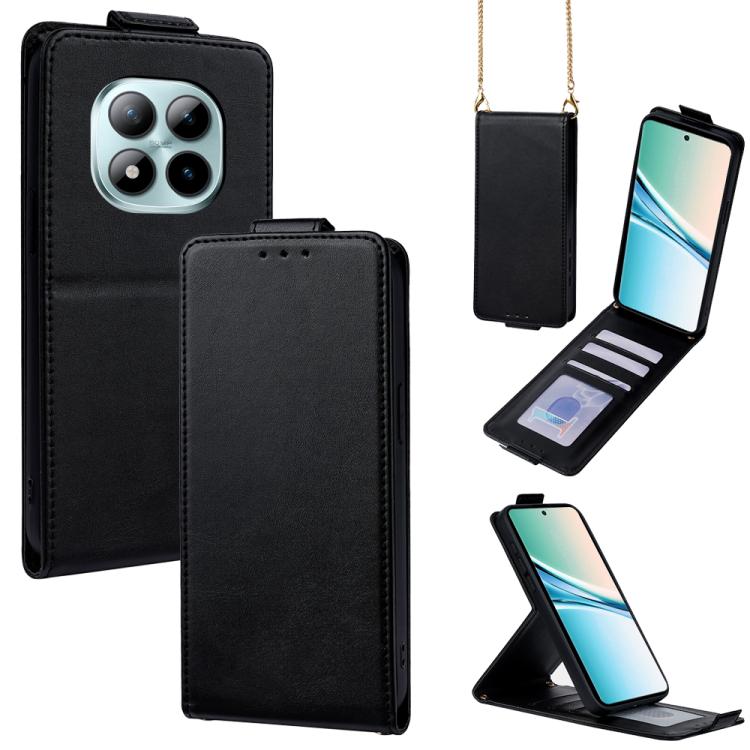 

For Redmi Note 15 4G / 5G Global 164mm Vertical Flip Cover Solid Color Vegan Leather Phone Case with Crossbody Chain(Black)