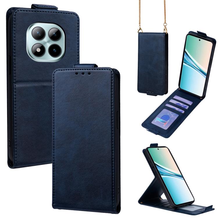 

For Redmi Note 15 4G / 5G Global 164mm Vertical Flip Cover Solid Color Vegan Leather Phone Case with Crossbody Chain(Blue)