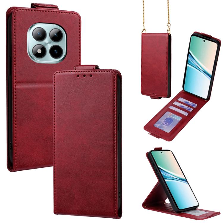 

For Redmi Note 15 4G / 5G Global 164mm Vertical Flip Cover Solid Color Vegan Leather Phone Case with Crossbody Chain(Red)