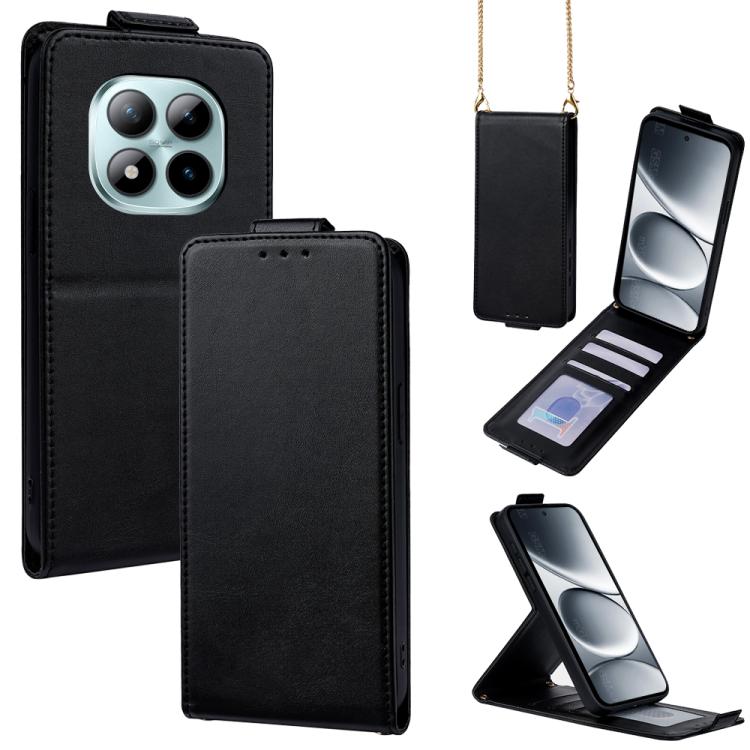 

For Redmi Note 15 Pro 5G Global 163.6mm Vertical Flip Cover Solid Color Vegan Leather Phone Case with Crossbody Chain(Black)