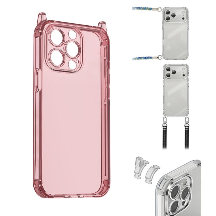 

For iPhone 15 Pro Max XDcase Candy DIY Detachable Lanyard Hole Shockproof Phone Case(Transparent Pink)