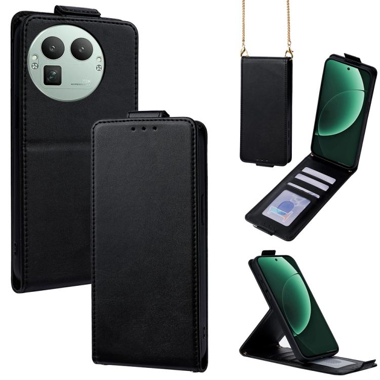 

For Realme GT 8 Pro 5G Vertical Flip Cover Solid Color Vegan Leather Phone Case with Crossbody Chain(Black)