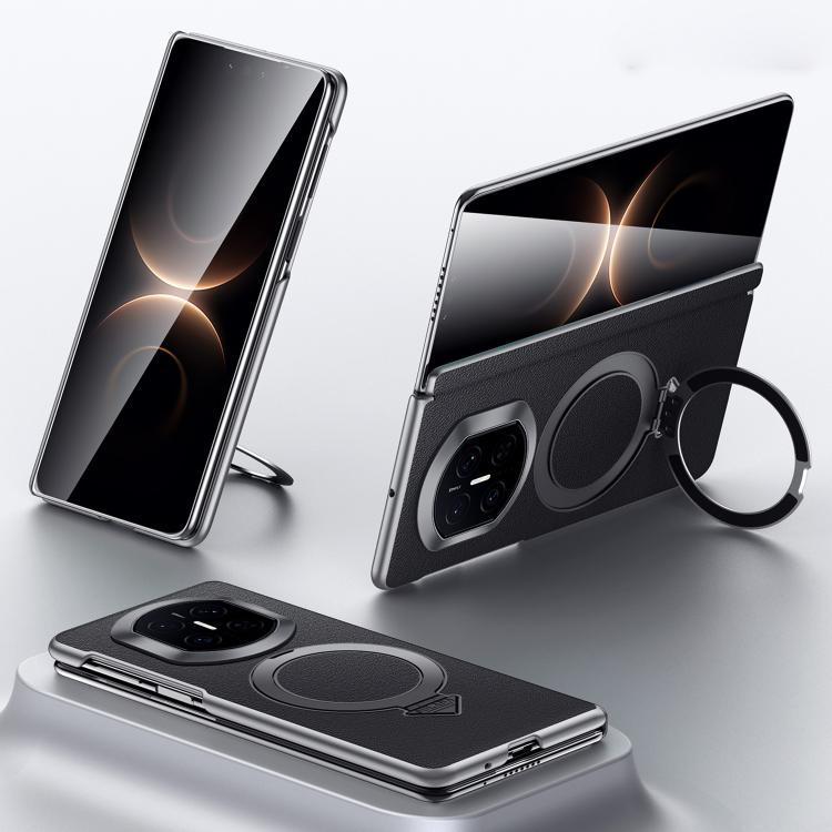 

For Huawei Mate X7 SULADA Top Grain Leather MagSafe Magnetic Holder Phone Case(Black)