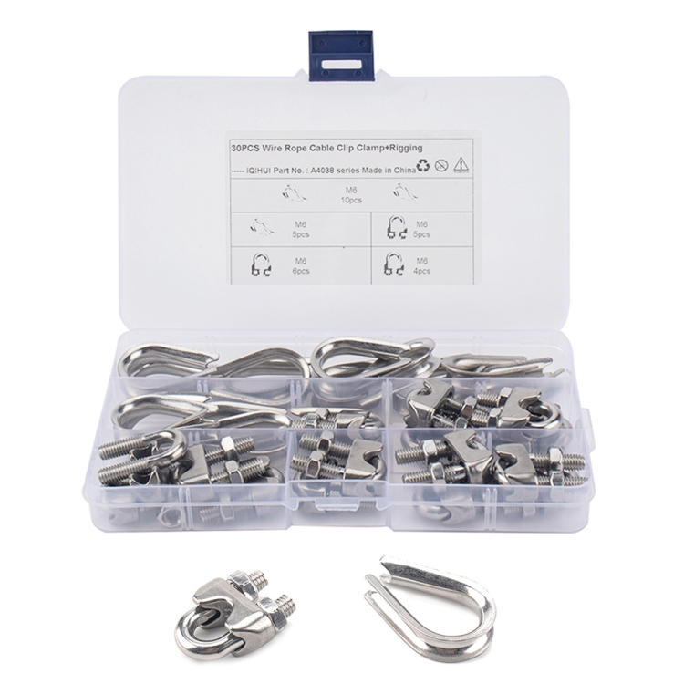Triangle Cable Clips 30 PCS M6 304 Stainless Steel Wire Rope Cable Clip Clamp with Thimble ...