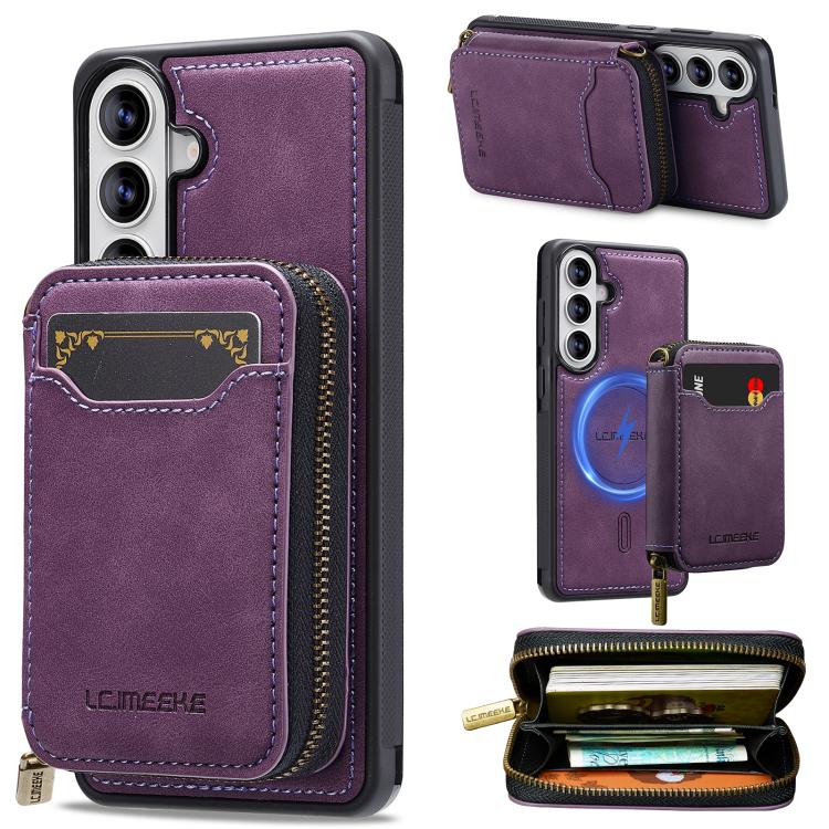 

For Samsung Galaxy A57 5G LC.IMEEKE L6 Series Zipper Card Bag MagSafe Magnetic Phone Case(Purple)