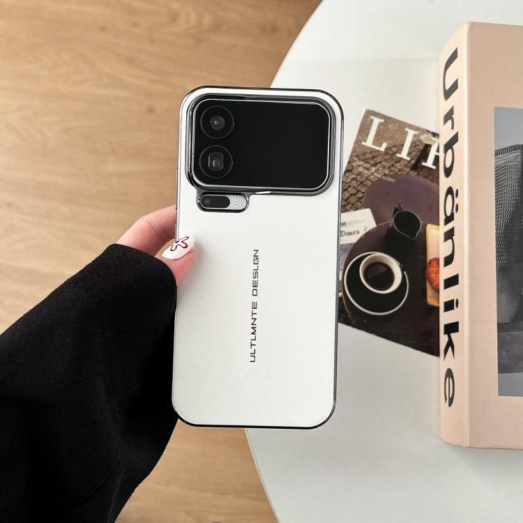 For Xiaomi 17 Pro Max Dual-axis Woven Vegan Leather Texture Electroplated Case(White)