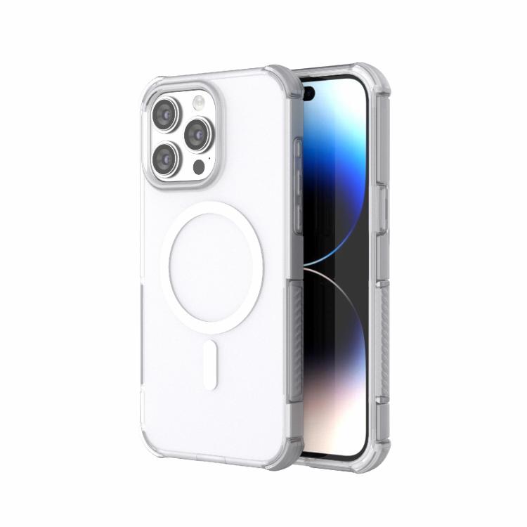 For iPhone 15 Pro Max Skin-friendly Magnetic PC + TPU Hybrid Shockproof Phone Case(White)