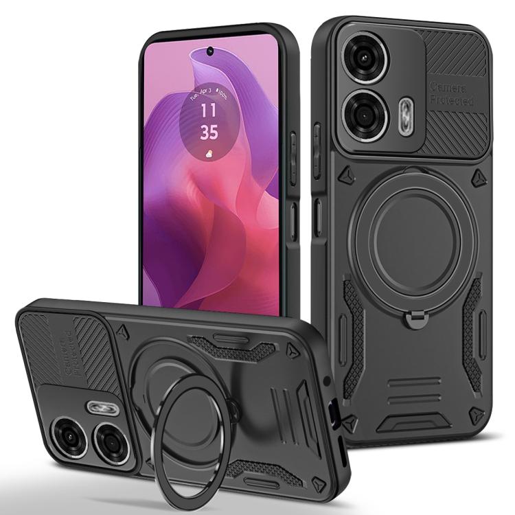 For Motorola Moto G24 / G04 MagSafe 2 in 1 TPU Phone Case with Rotating Holder(Black)
