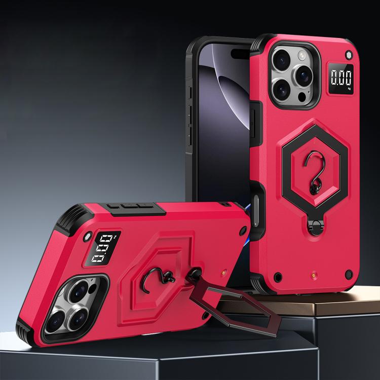 

For iPhone 16 Pro Max Hexagon Armor Magnetic Holder Weighing Scale Phone Case(Red)