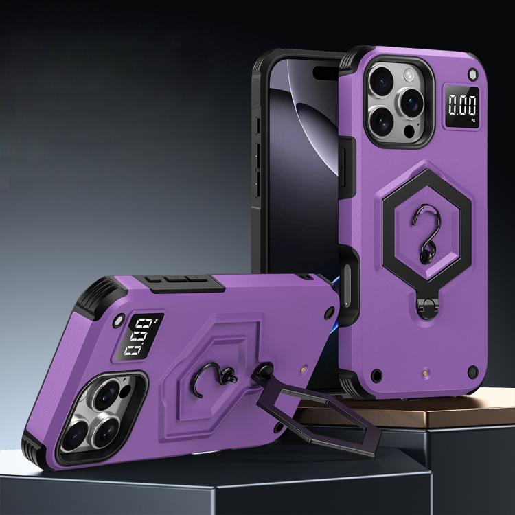 

For iPhone 16 Pro Hexagon Armor Magnetic Holder Weighing Scale Phone Case(Purple)