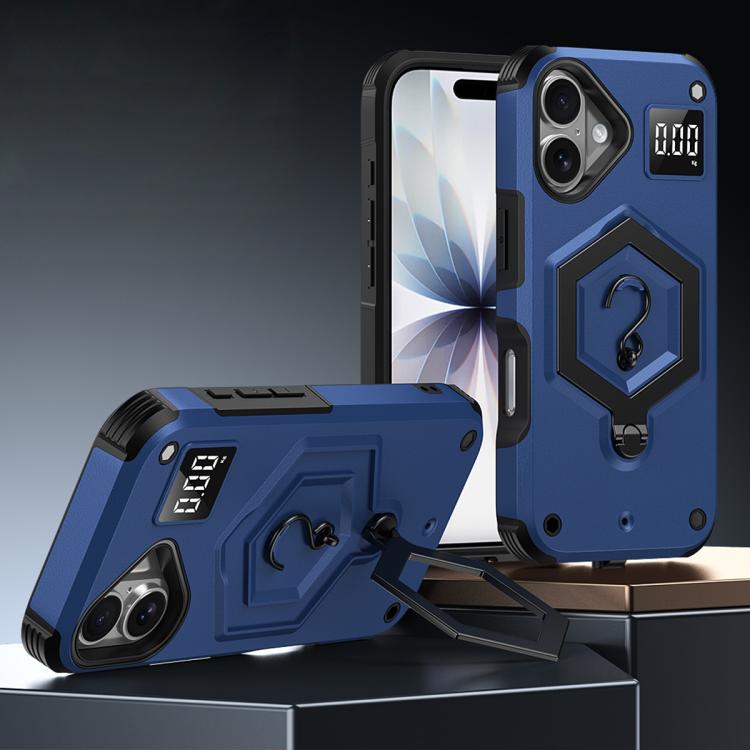 

For iPhone 16 Hexagon Armor Magnetic Holder Weighing Scale Phone Case(Blue)