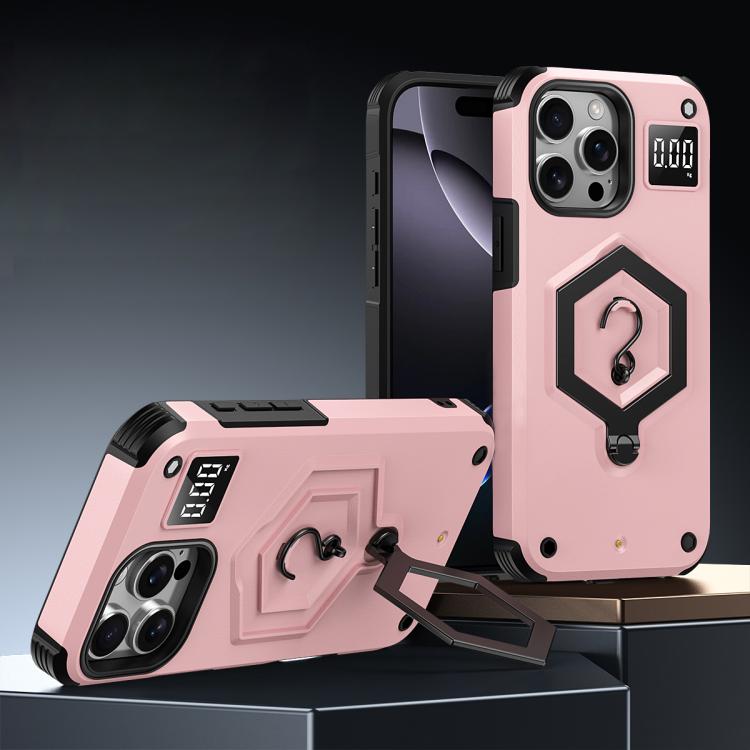 

For iPhone 15 Pro Max Hexagon Armor Magnetic Holder Weighing Scale Phone Case(Pink)