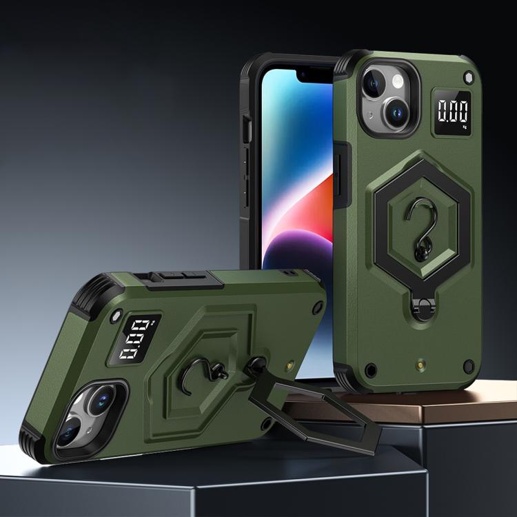 

For iPhone 14 Plus Hexagon Armor Magnetic Holder Weighing Scale Phone Case(Green)