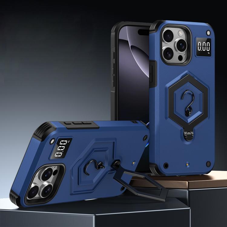 

For iPhone 13 Pro Max Hexagon Armor Magnetic Holder Weighing Scale Phone Case(Blue)