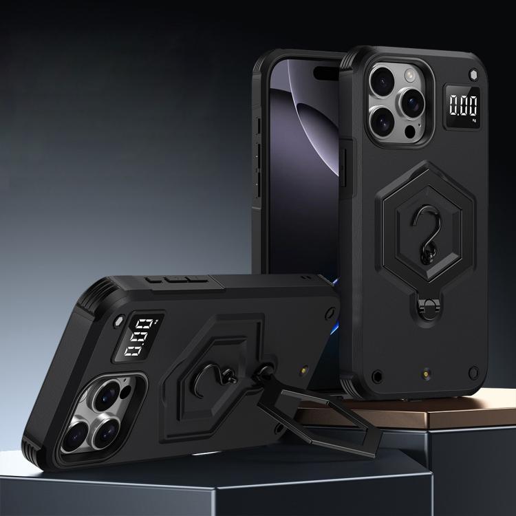 

For iPhone 13 Pro Hexagon Armor Magnetic Holder Weighing Scale Phone Case(Black)