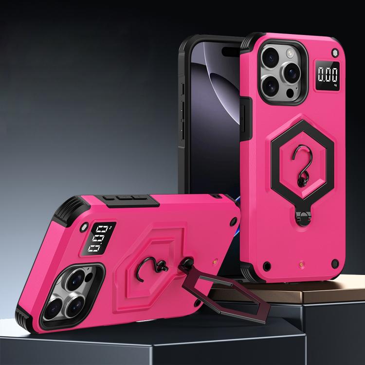

For iPhone 12 Pro Max Hexagon Armor Magnetic Holder Weighing Scale Phone Case(Rose Red)