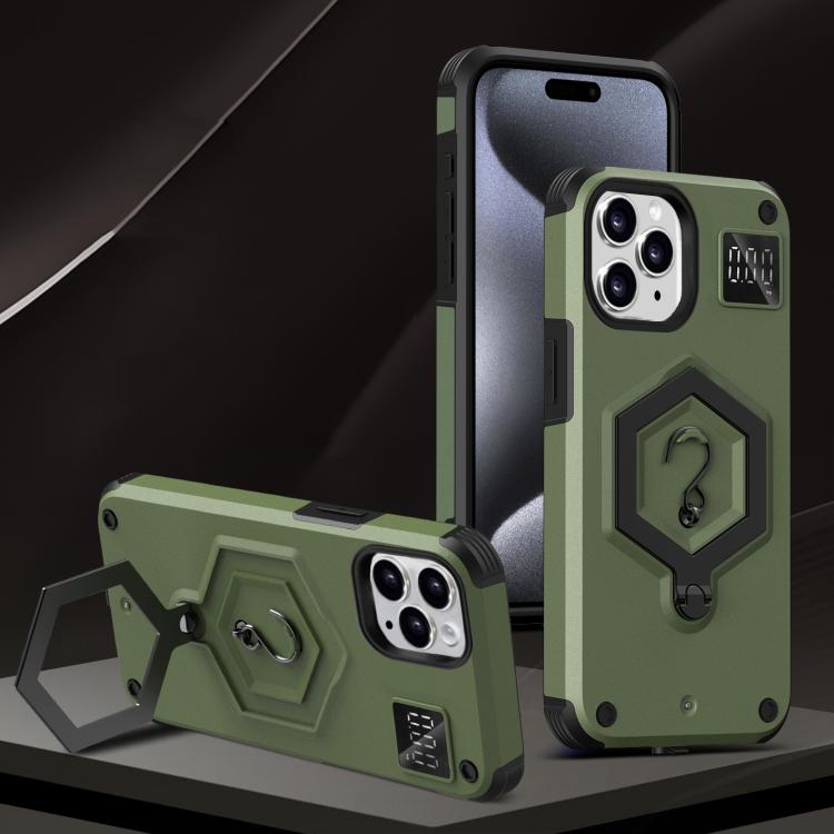 

For iPhone 11 Pro Max Hexagon Armor Magnetic Holder Weighing Scale Phone Case(Green)