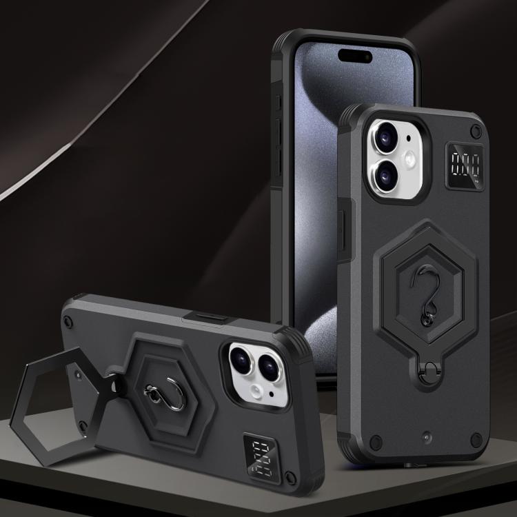 

For iPhone 11 Hexagon Armor Magnetic Holder Weighing Scale Phone Case(Black)