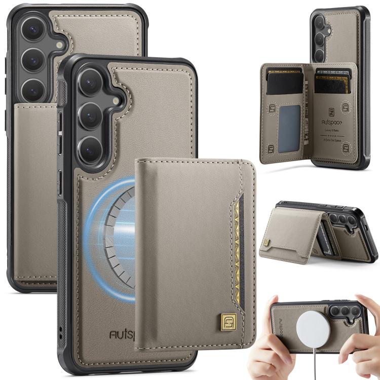 For Samsung Galaxy S26 5G AutSpace A13 MagSafe Magnetic RFID Flip Card Bag Phone Case(Grey) — купить у Sunsky-online WW