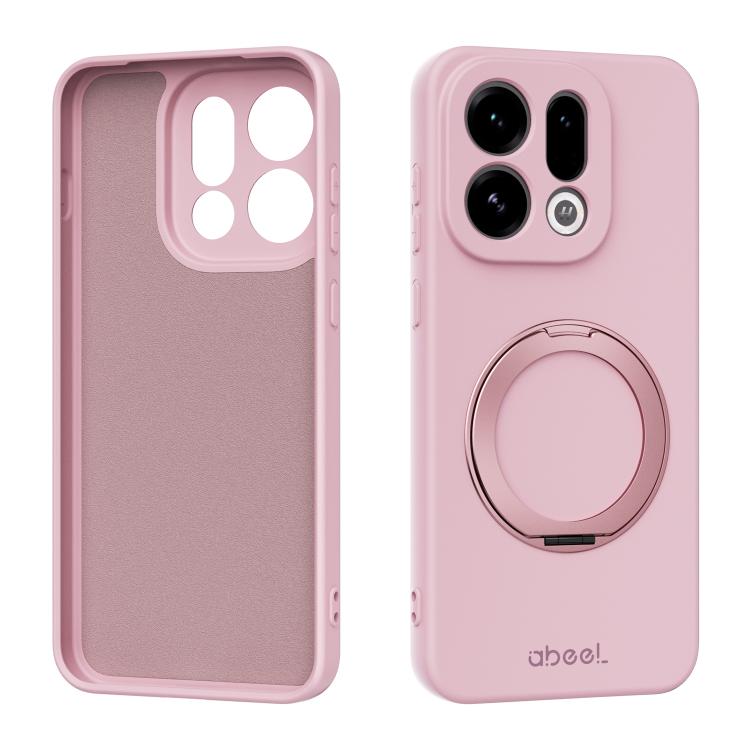 

For OPPO Find X9 ABEEL Skin-friendly Feel Magnetic Liquid Silicone Phone Case with Holder(Pink)