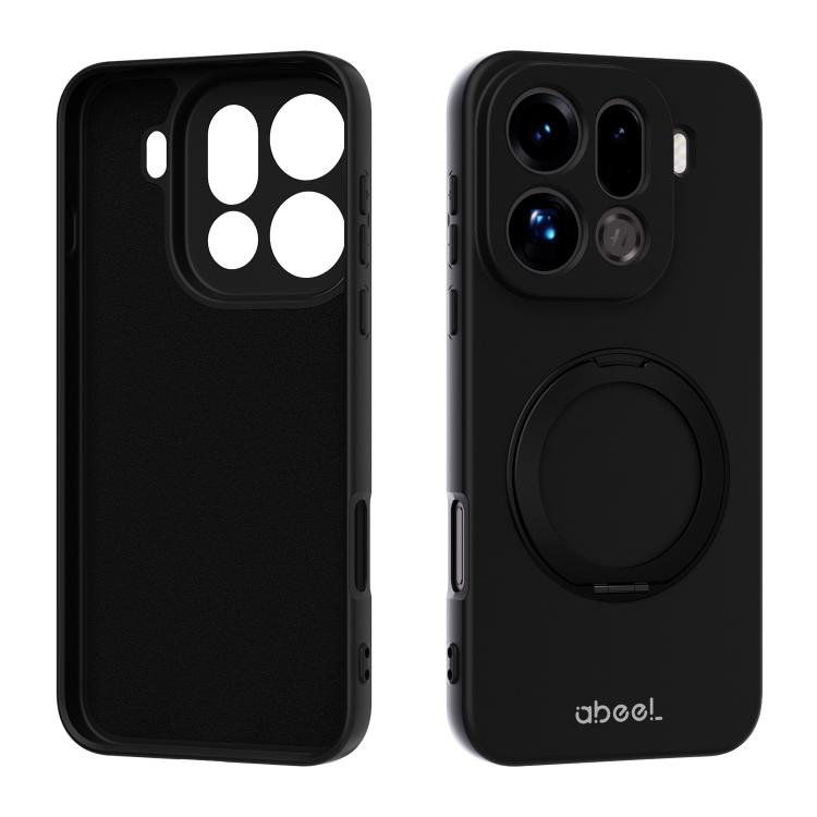 

For OPPO Find X9 Pro ABEEL Skin-friendly Feel Magnetic Liquid Silicone Phone Case with Holder(Black)