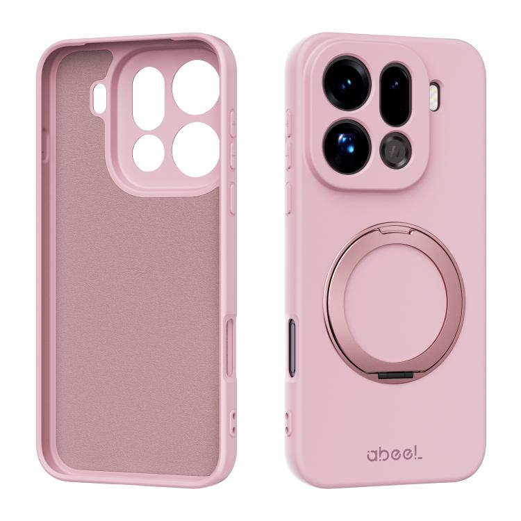 

For OPPO Find X9 Pro ABEEL Skin-friendly Feel Magnetic Liquid Silicone Phone Case with Holder(Pink)