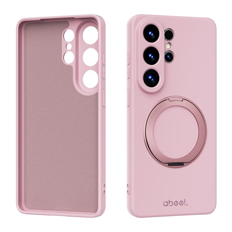 

For Samsung Galaxy S26 Ultra 5G ABEEL Skin-friendly Feel Magnetic Liquid Silicone Phone Case with Holder(Pink)