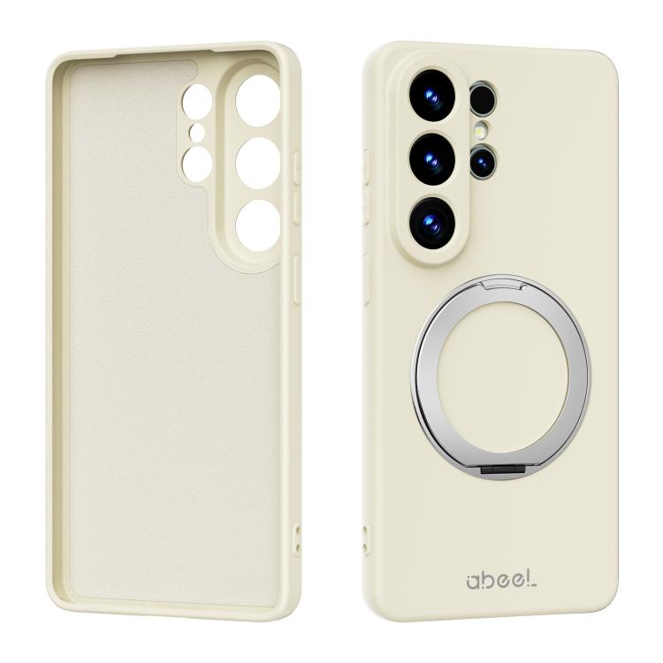 

For Samsung Galaxy S26 Ultra 5G ABEEL Skin-friendly Feel Magnetic Liquid Silicone Phone Case with Holder(Yellow)