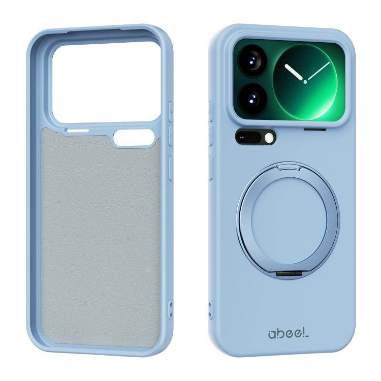 For Xiaomi 17 Pro Max ABEEL Skin-friendly Feel Magnetic Liquid Silicone Phone Case with Holder(Sky Blue)