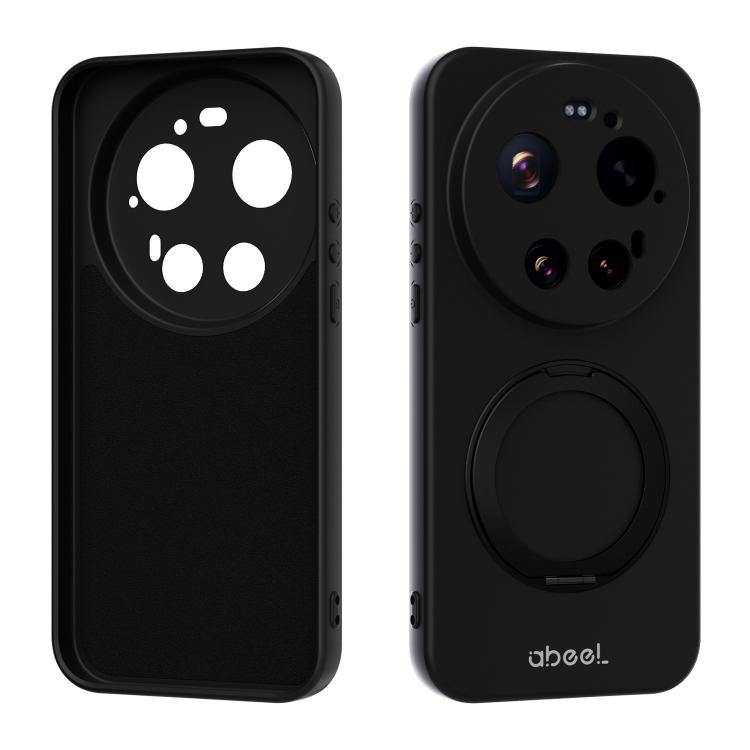

For Xiaomi 17 Ultra ABEEL Skin-friendly Feel Magnetic Liquid Silicone Phone Case with Holder(Black)