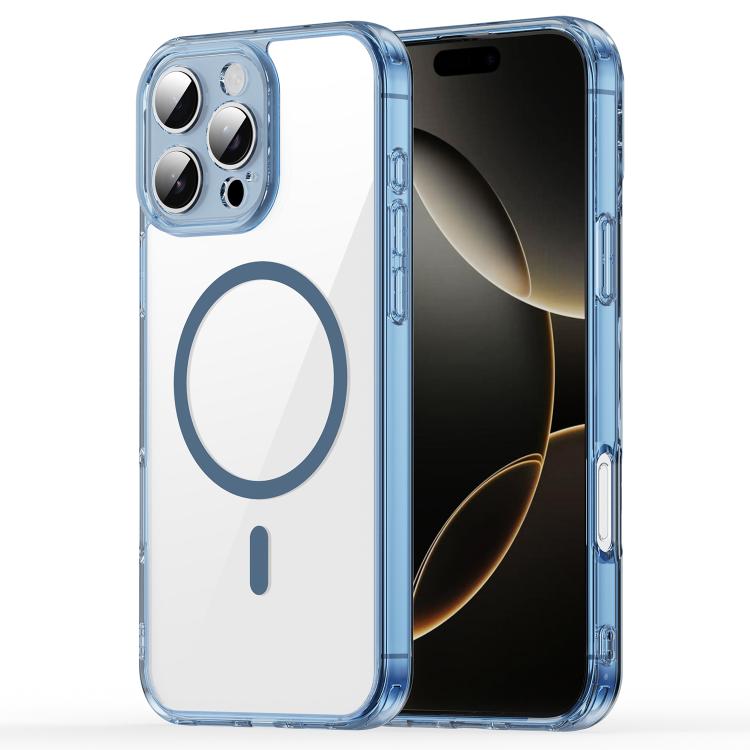 For iPhone 16 Pro Max PC Hybrid TPU Airbag Shockproof MagSafe Phone Case(Transparent Blue)