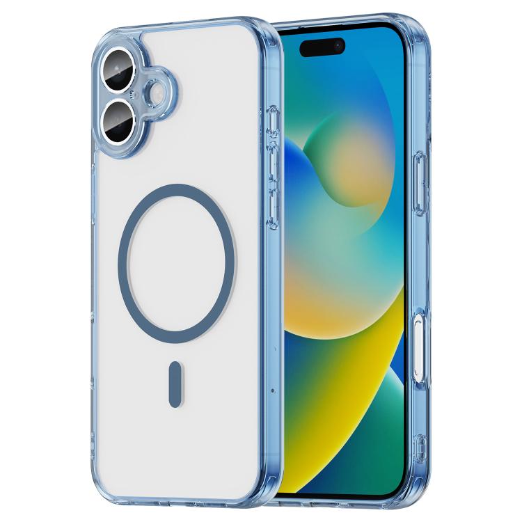 

For iPhone 16 Plus PC Hybrid TPU Airbag Shockproof MagSafe Phone Case(Transparent Blue)