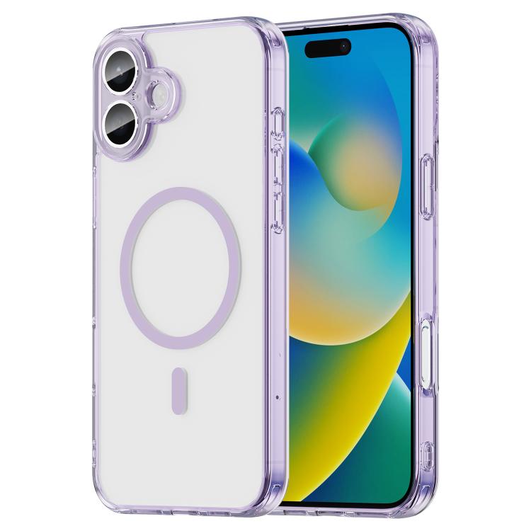For iPhone 16 PC Hybrid TPU Airbag Shockproof MagSafe Phone Case(Transparent Purple)