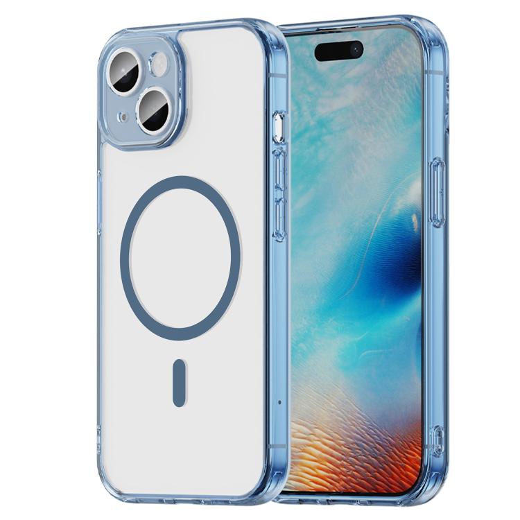 

For iPhone 15 Plus PC Hybrid TPU Airbag Shockproof MagSafe Phone Case(Transparent Blue)
