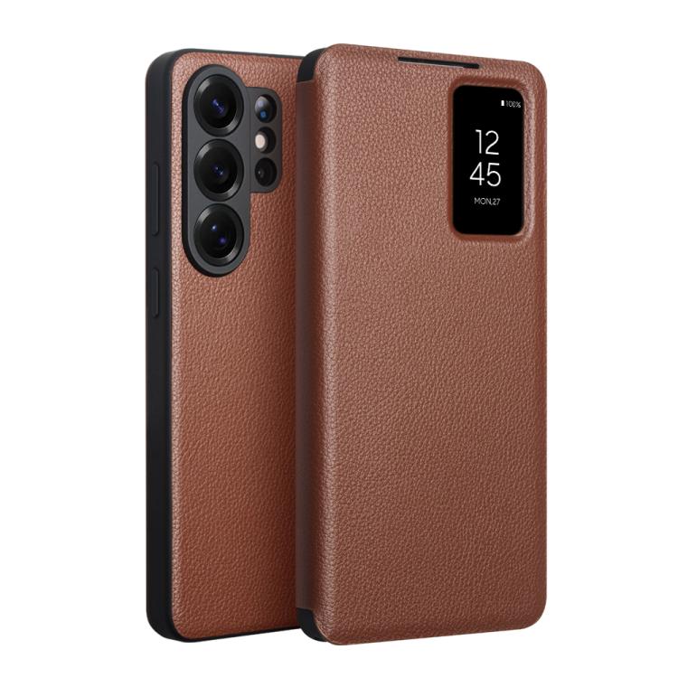 

For Samsung Galaxy S26 Ultra 5G QIALINO Magnetic Genuine Leather Phone Case(Brown)