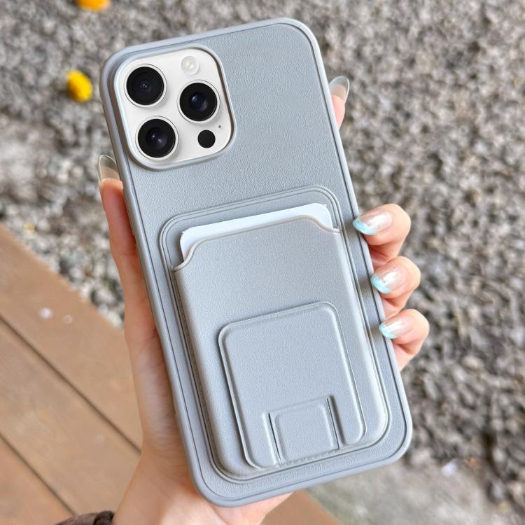 For iPhone 13 Pro Max Square Folding Card Bag Holder Phone Case(Grey)