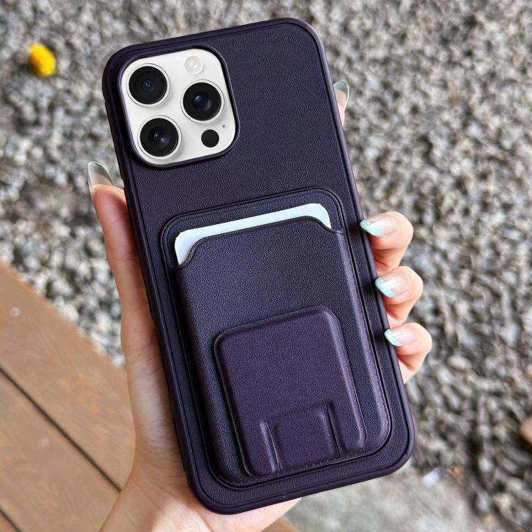 For iPhone 13 Pro Square Folding Card Bag Holder Phone Case(Dark Purple)