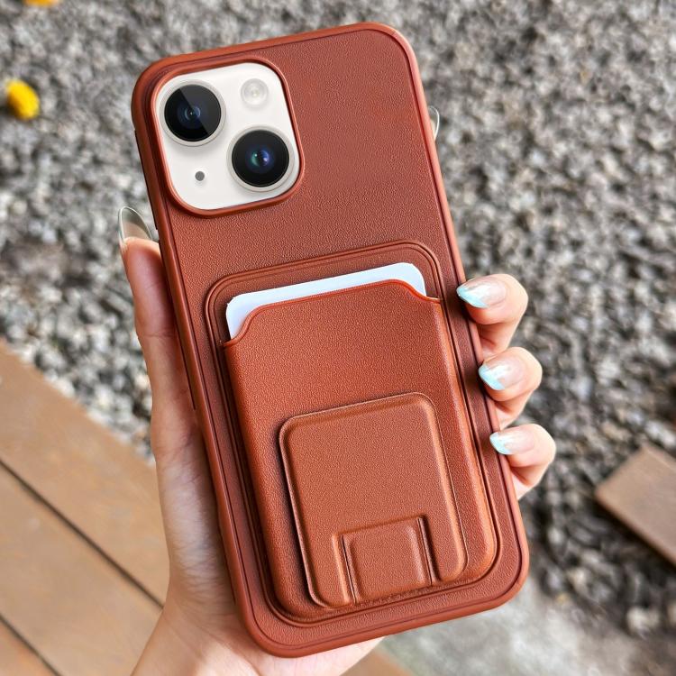 

For iPhone 13 Square Folding Card Bag Holder Phone Case(Brown)